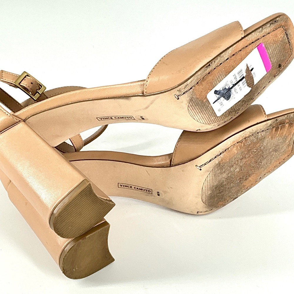 Vince Camuto Size 9.5 Leather Block Heel Ankle Strap Sandals Tan Natural‎ Haydin - Picture 12 of 12